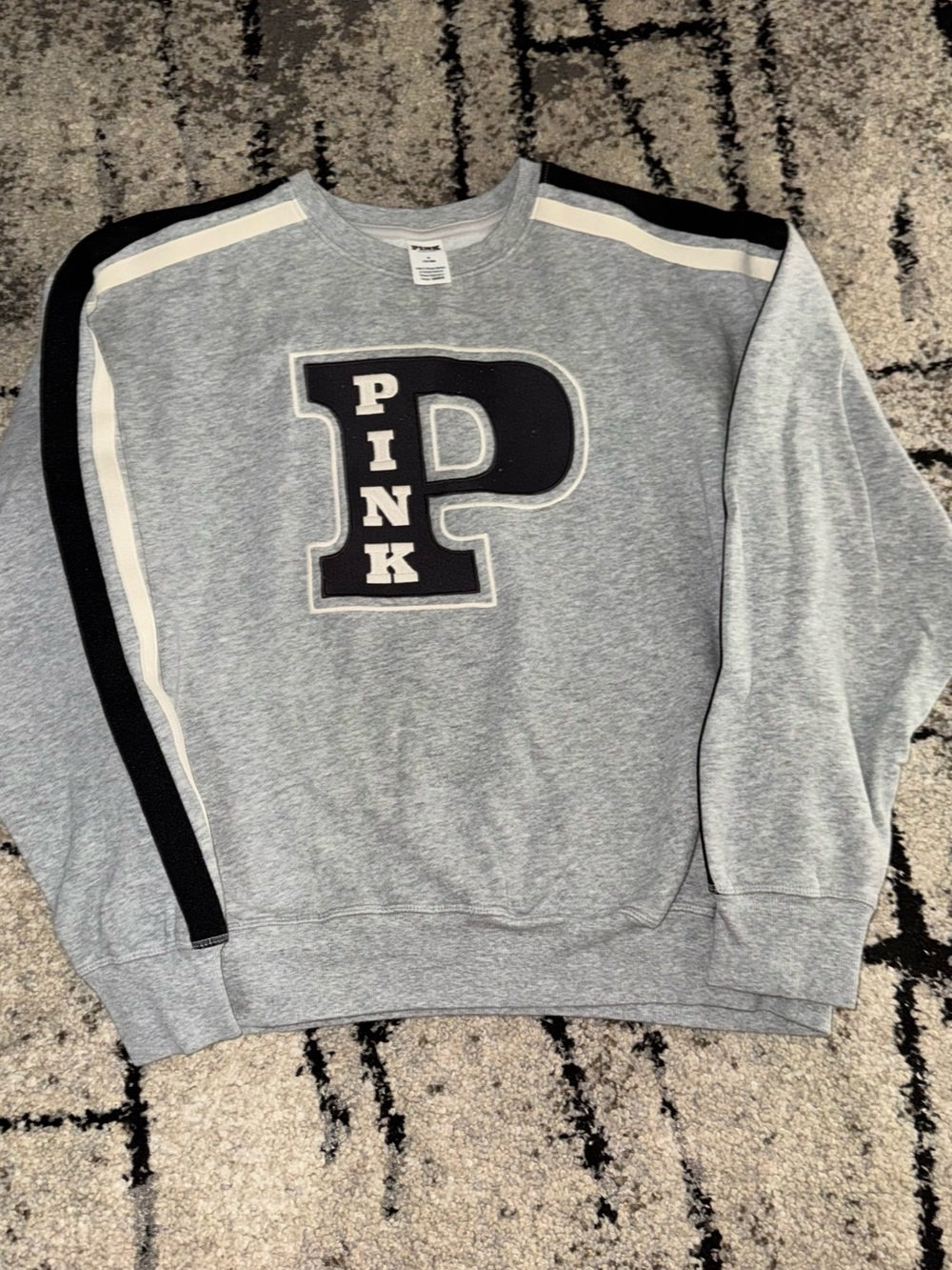 PINK Victoria's Secret Gray Crewneck Sweatshirt with Black and White Accents